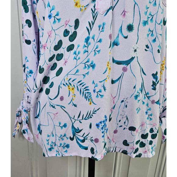 🦃New For The Republic Floral Spring Long Sleeve Blouse V Neck Half Button Small - Picture 7 of 13